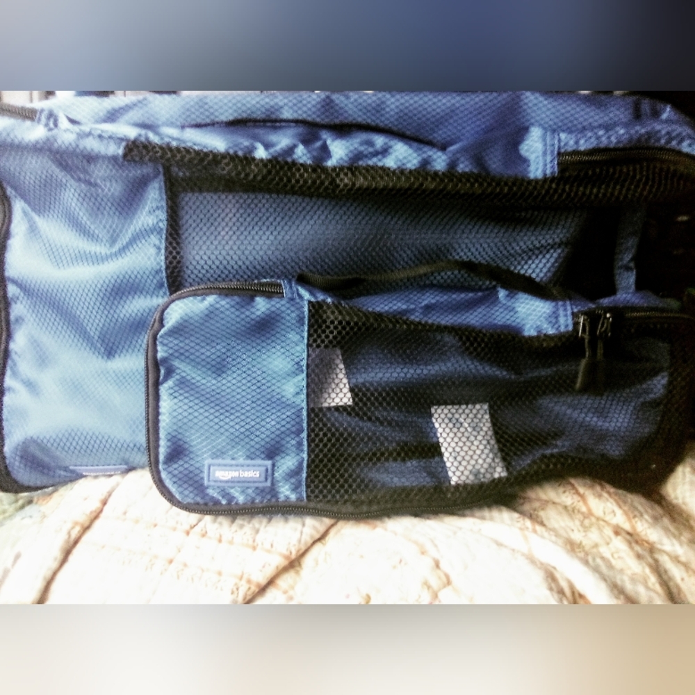 A 4-Piece set of Amazon mesh bags for your luggage now
